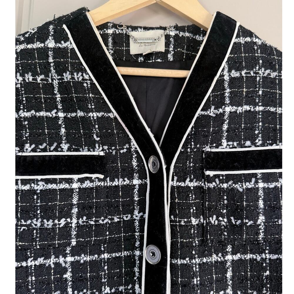 INTERDEE Paris black white classic velvet tweed cotton wool blazer jacket - Picture 4 of 10